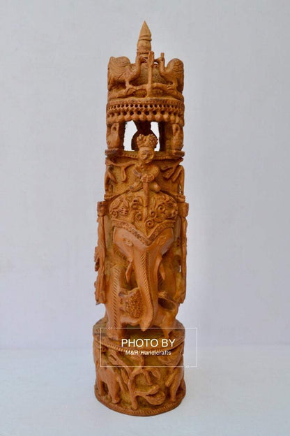 Sandalwood Antique Fine Carved Royal Elephant Ambabari - Malji Arts