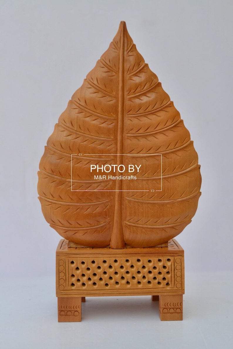 Sandalwood Fine Hand Carved Ganesh Statue on Leaf - Malji Arts
