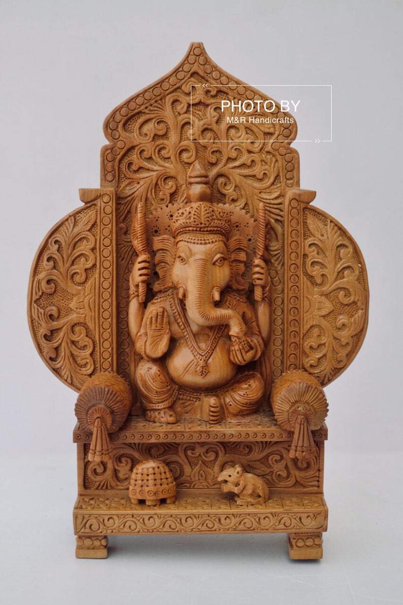 Sandalwood Beautifully Carved Lord Ganesha Mehrab Statue - Malji Arts