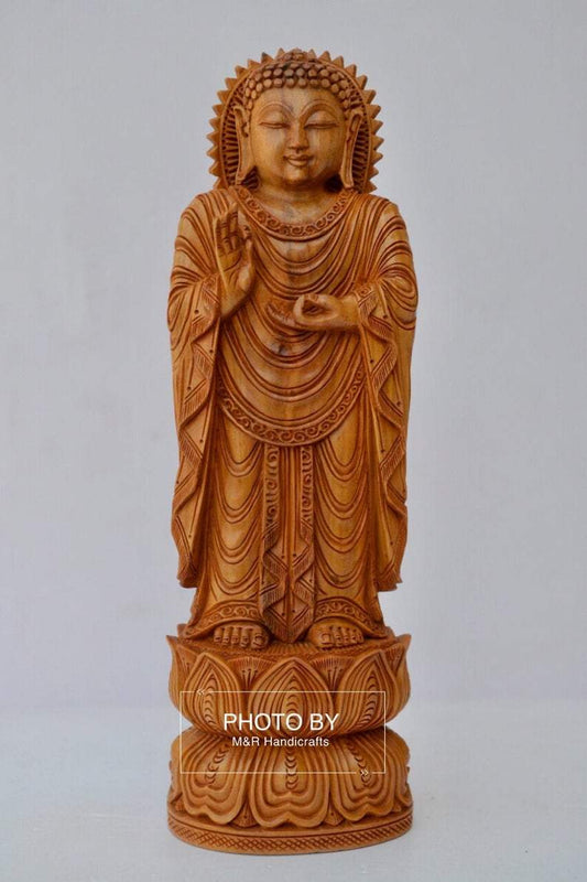 Sandalwood Round Carving Buddha Statue - Malji Arts