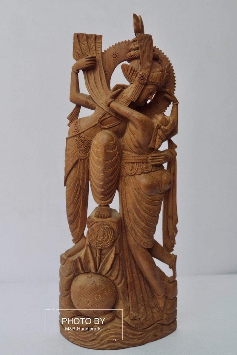 Collective Sandalwood Rare Radha Krishna Love Scene Statue - Malji Arts
