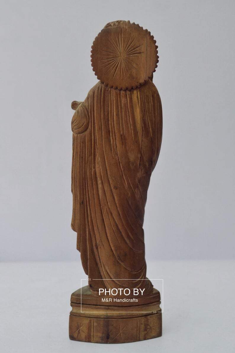 Antique Sandalwood Carved Mother Mary with Infant Jesus statue - Malji Arts