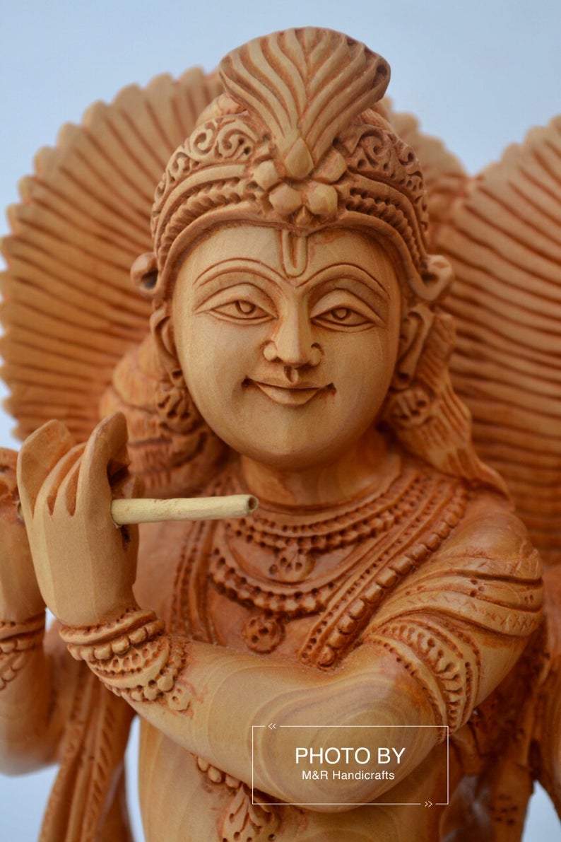 Wooden beautifully hand carved radha krishna statue - Malji Arts