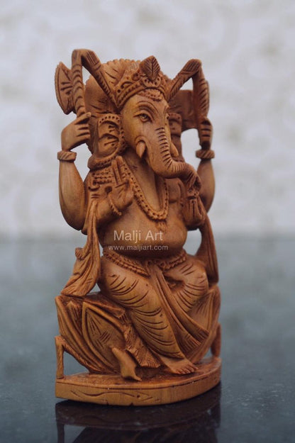 Sandalwood beautiful Hand Carved Small Ganesha Idol - Malji Arts