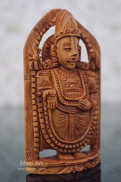 Sandalwood Beautifully Carved Small TIRUPATI BALAJI Statue - Malji Arts