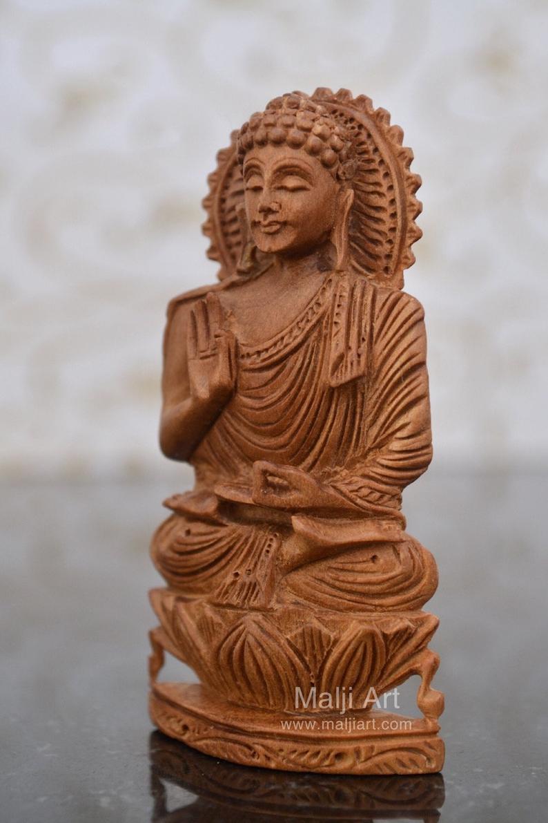 Sandalwood beautiful Hand Carved Buddha Statue - Malji Arts