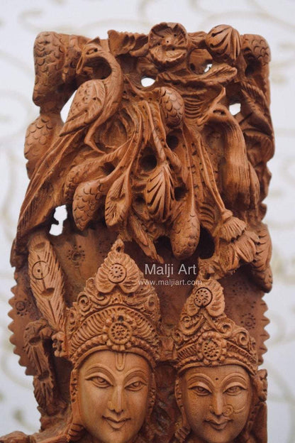 Sandalwood Fine Carved Radha Krishna Under Tree - Malji Arts