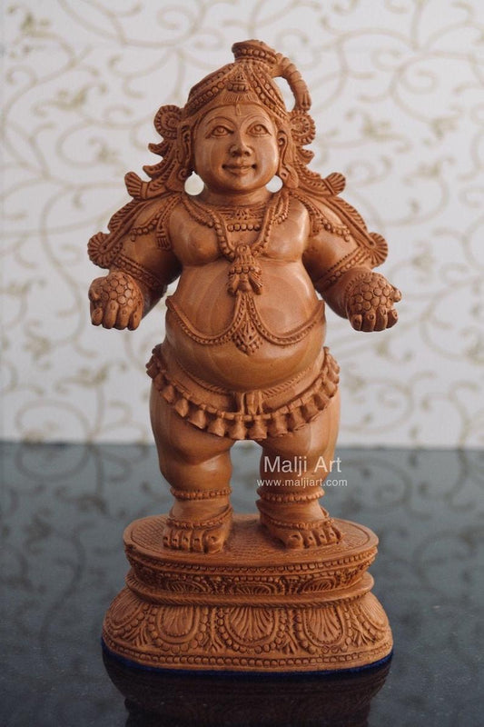 Wooden Fine Hand Carved Standing Baby Krishna Laddu Gopal Statue - Malji Arts