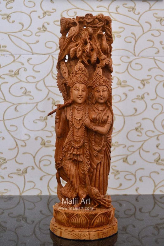 Sandalwood Fine Carved Radha Krishna Under Tree - Malji Arts