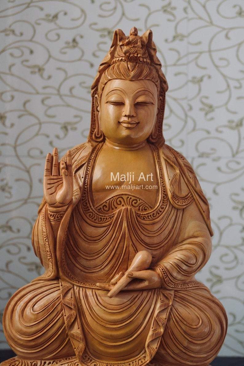 Wooden Fine Hand Carved Buddha Statue - Malji Arts