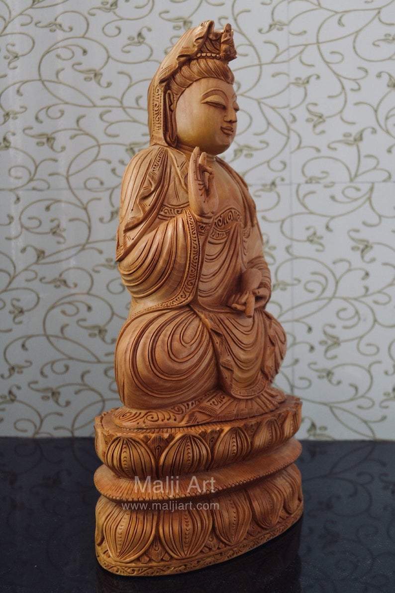 Wooden Fine Hand Carved Buddha Statue - Malji Arts