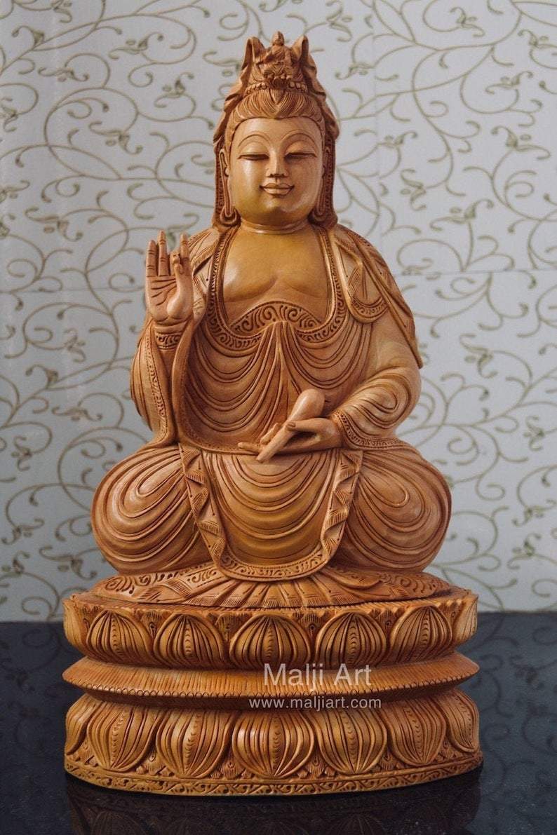 Wooden Fine Hand Carved Buddha Statue - Malji Arts