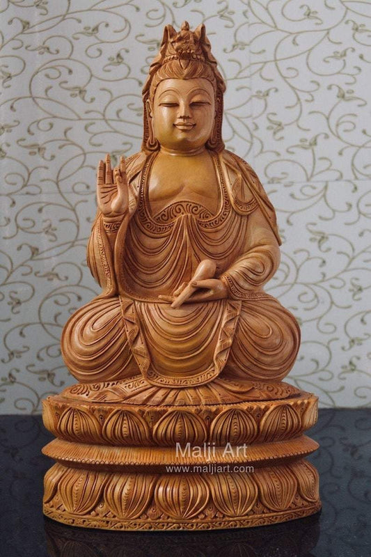 Wooden Fine Hand Carved Buddha Statue - Malji Arts