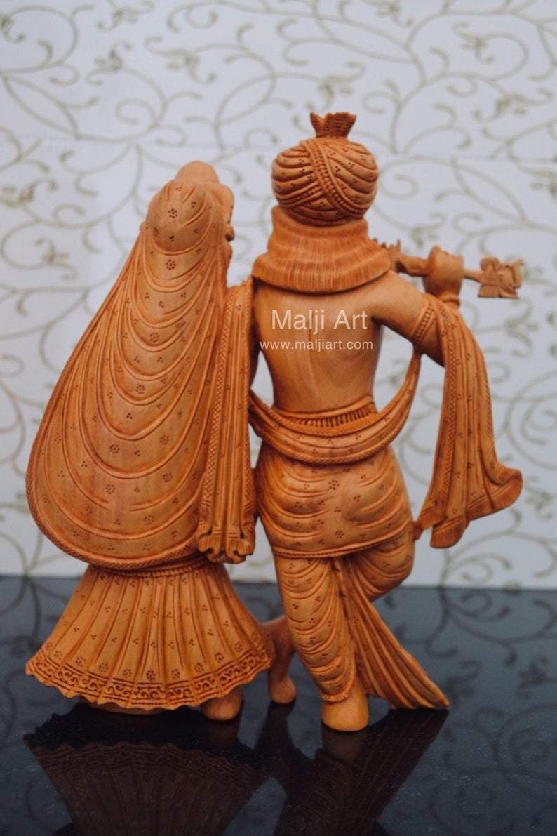 Wooden hand carved radha krishna statue - Malji Arts