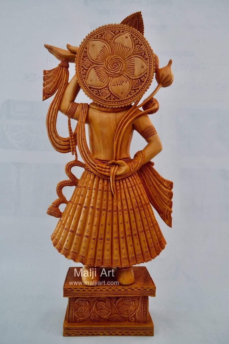 Wooden Fine Hand Carved Lord Shrinath Ji Statue - Malji Arts
