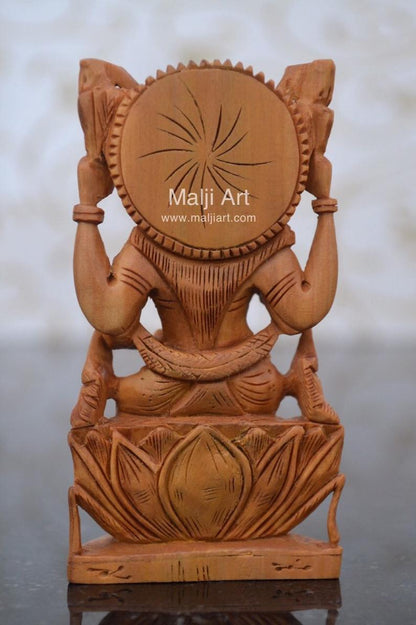 Hand Carved Sandalwood Small Statue of Goddess Laxmi - Malji Arts