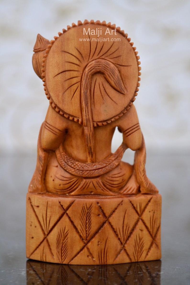 Sandalwood Carved Small Lord Hanumana Miniature Statue - Malji Arts