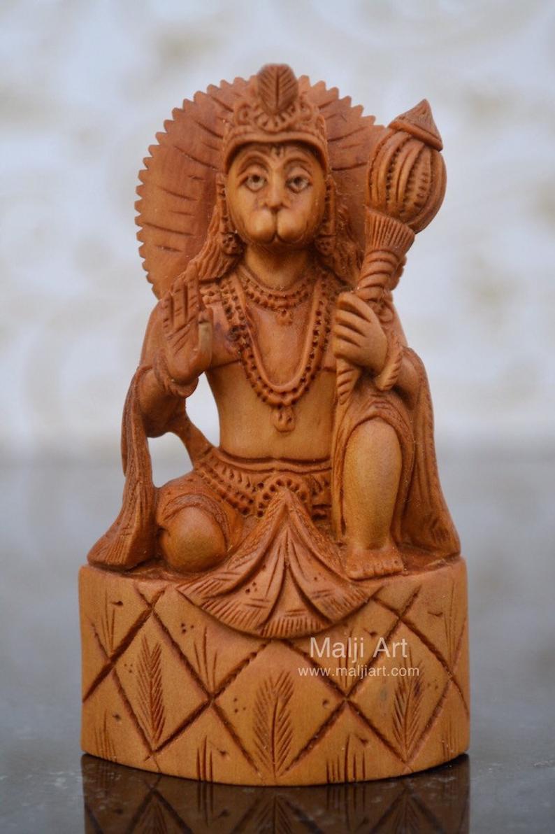 Sandalwood Carved Small Lord Hanumana Miniature Statue - Malji Arts