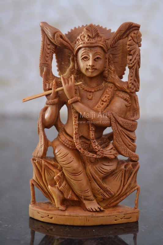 Sandalwood Carved Small Krishna Miniature idol - Malji Arts