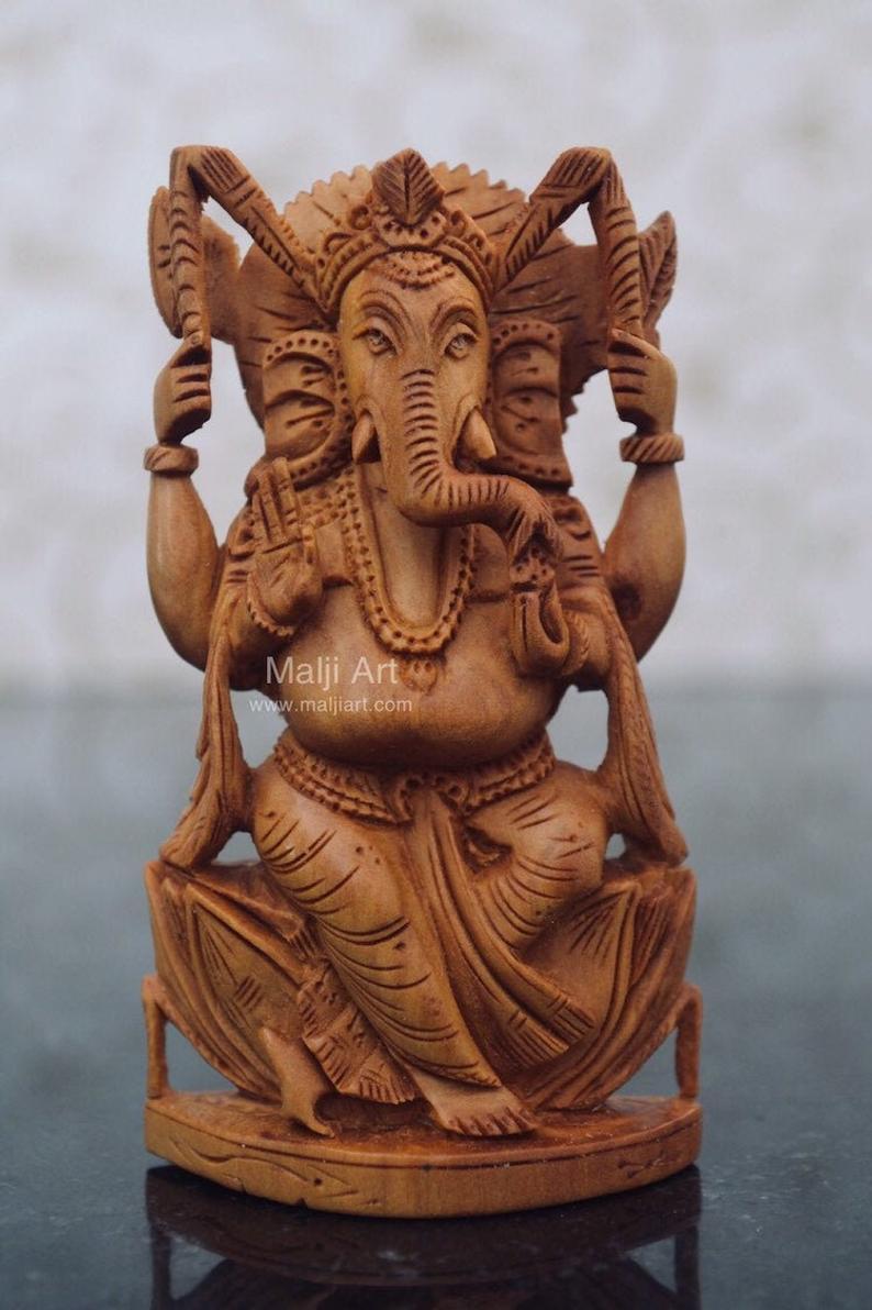 Sandalwood beautiful Hand Carved Small Ganesha Idol - Malji Arts