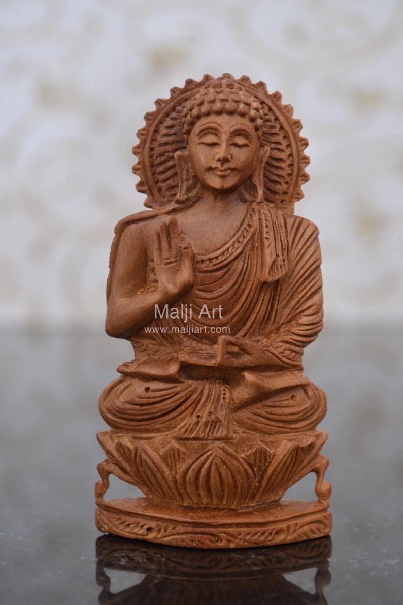 Sandalwood beautiful Hand Carved Buddha Statue - Malji Arts