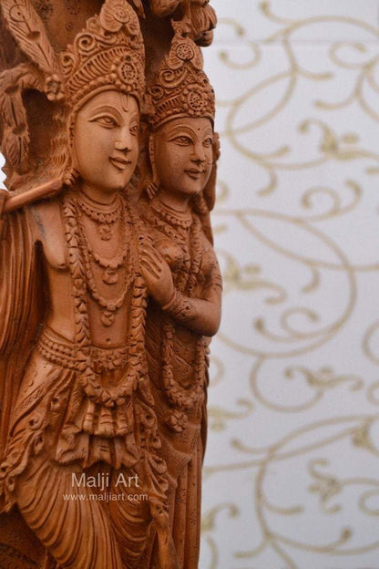 Sandalwood Fine Carved Radha Krishna Under Tree - Malji Arts