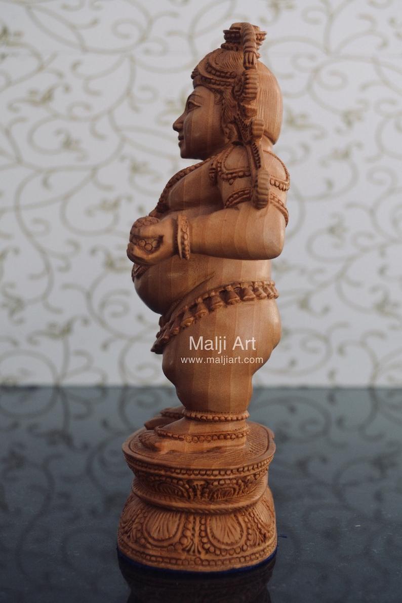 Wooden Fine Hand Carved Standing Baby Krishna Laddu Gopal Statue - Malji Arts