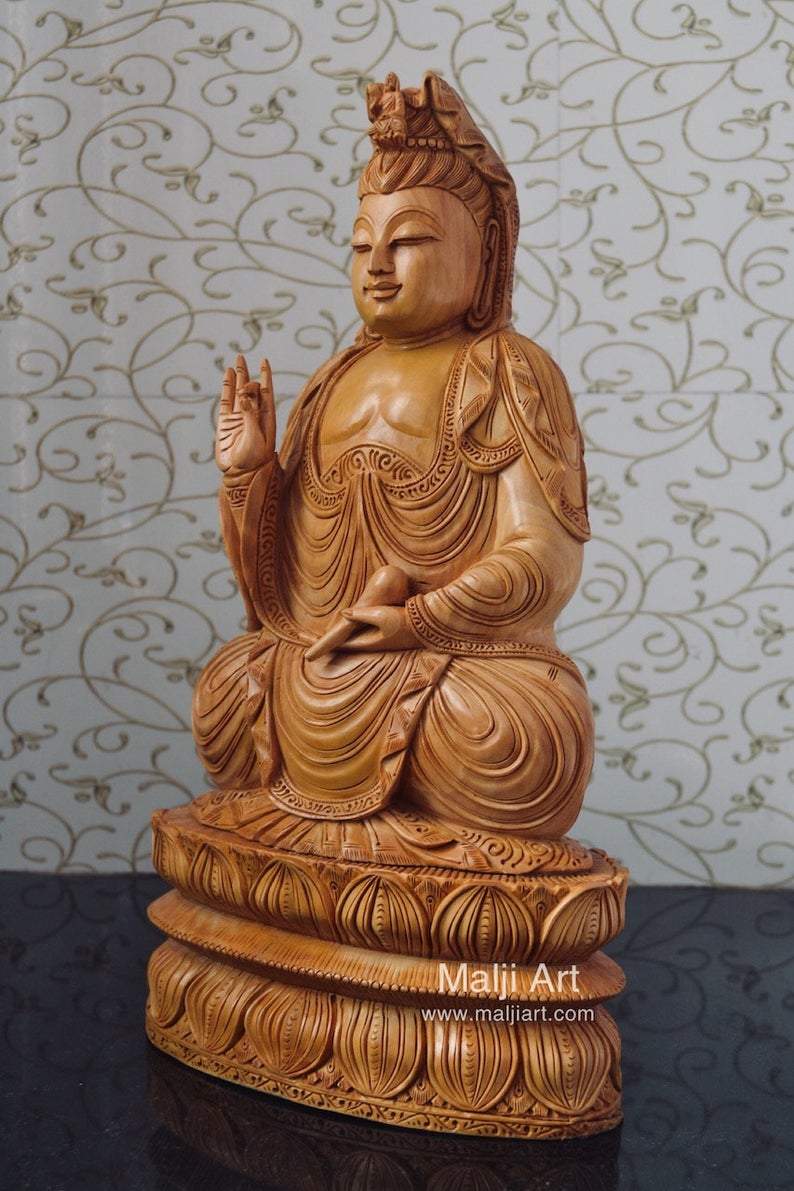 Wooden Fine Hand Carved Buddha Statue - Malji Arts