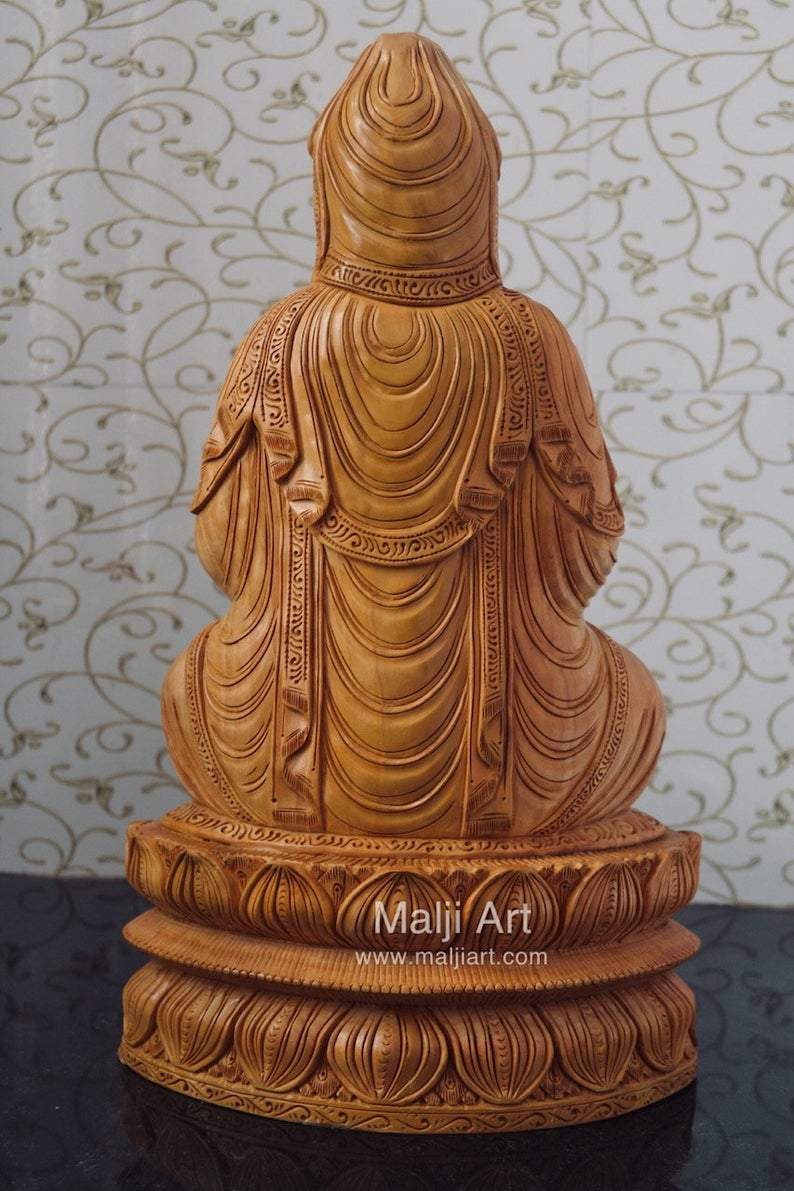 Wooden Fine Hand Carved Buddha Statue - Malji Arts