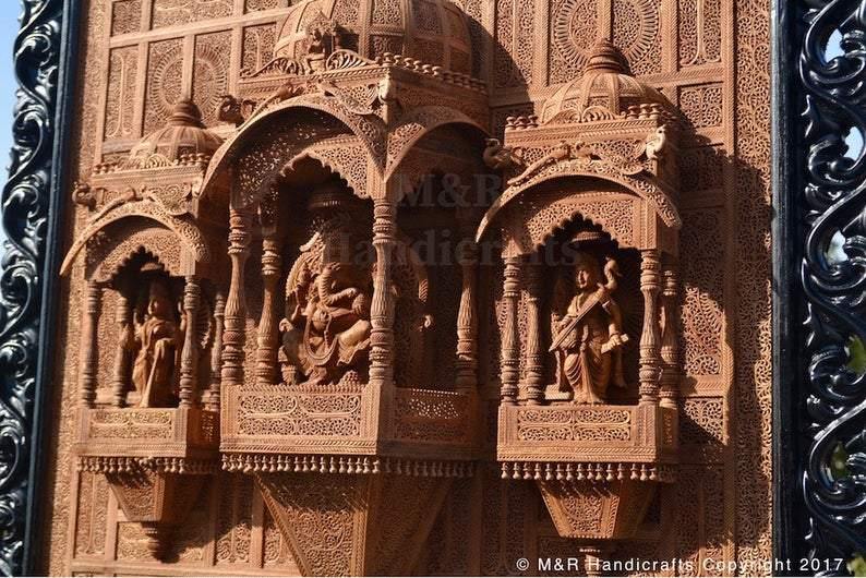 Sandalwood Carved Big Ganesh Darbar Jharokha - Malji Arts