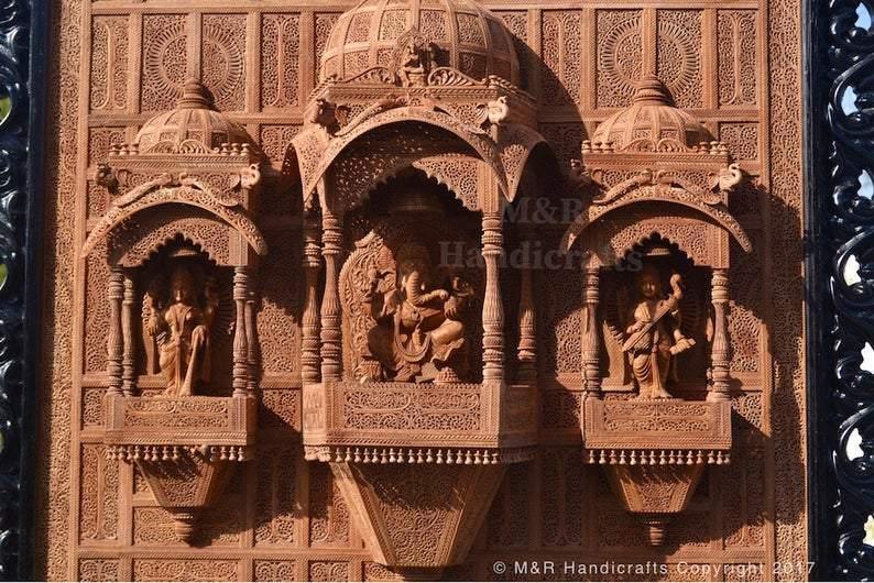 Sandalwood Carved Big Ganesh Darbar Jharokha - Malji Arts