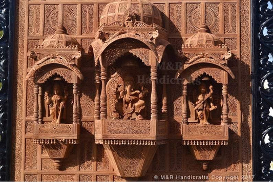 Sandalwood Carved Big Ganesh Darbar Jharokha - Malji Arts