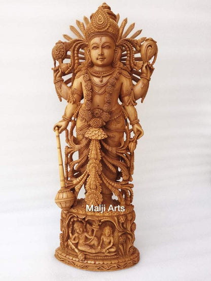 Wooden Fine High Quality Hand Carved Lord Vishnu Statue - Malji Arts
