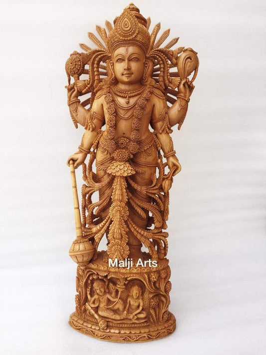 Wooden Fine High Quality Hand Carved Lord Vishnu Statue - Malji Arts
