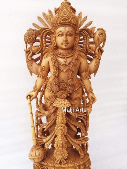 Wooden Fine High Quality Hand Carved Lord Vishnu Statue - Malji Arts