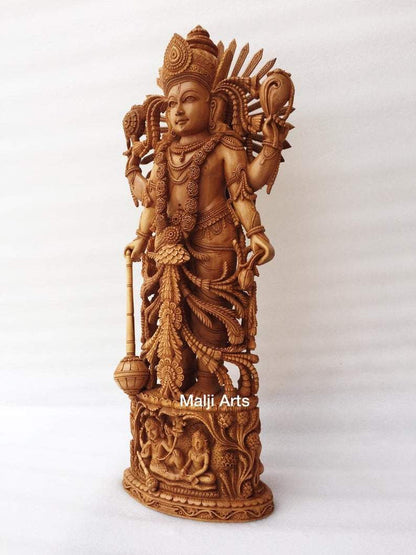 Wooden Fine High Quality Hand Carved Lord Vishnu Statue - Malji Arts