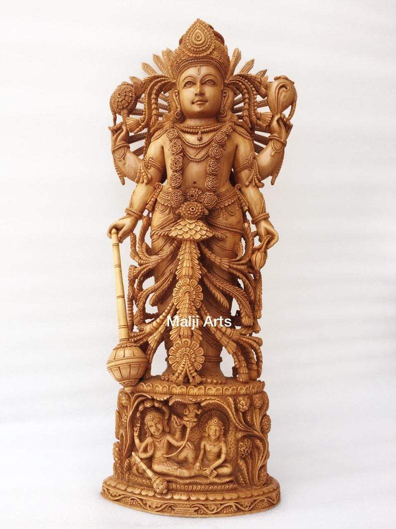 Wooden Fine High Quality Hand Carved Lord Vishnu Statue - Malji Arts