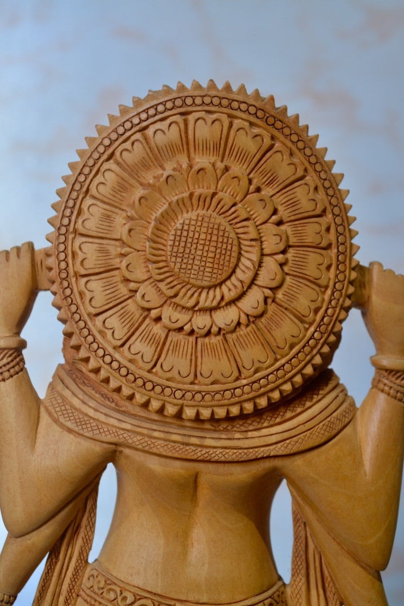 Wooden Fine Detailed Carved Bramha Ji Statue - Malji Arts