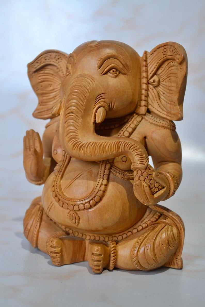 Wooden Fine Hand Carved Baby Ganesha Statue - Malji Arts