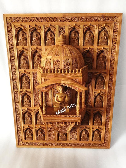 Sandalwood Carved Wall Hanging Jharokha of 24th Tirthankara of Jainism - Malji Arts