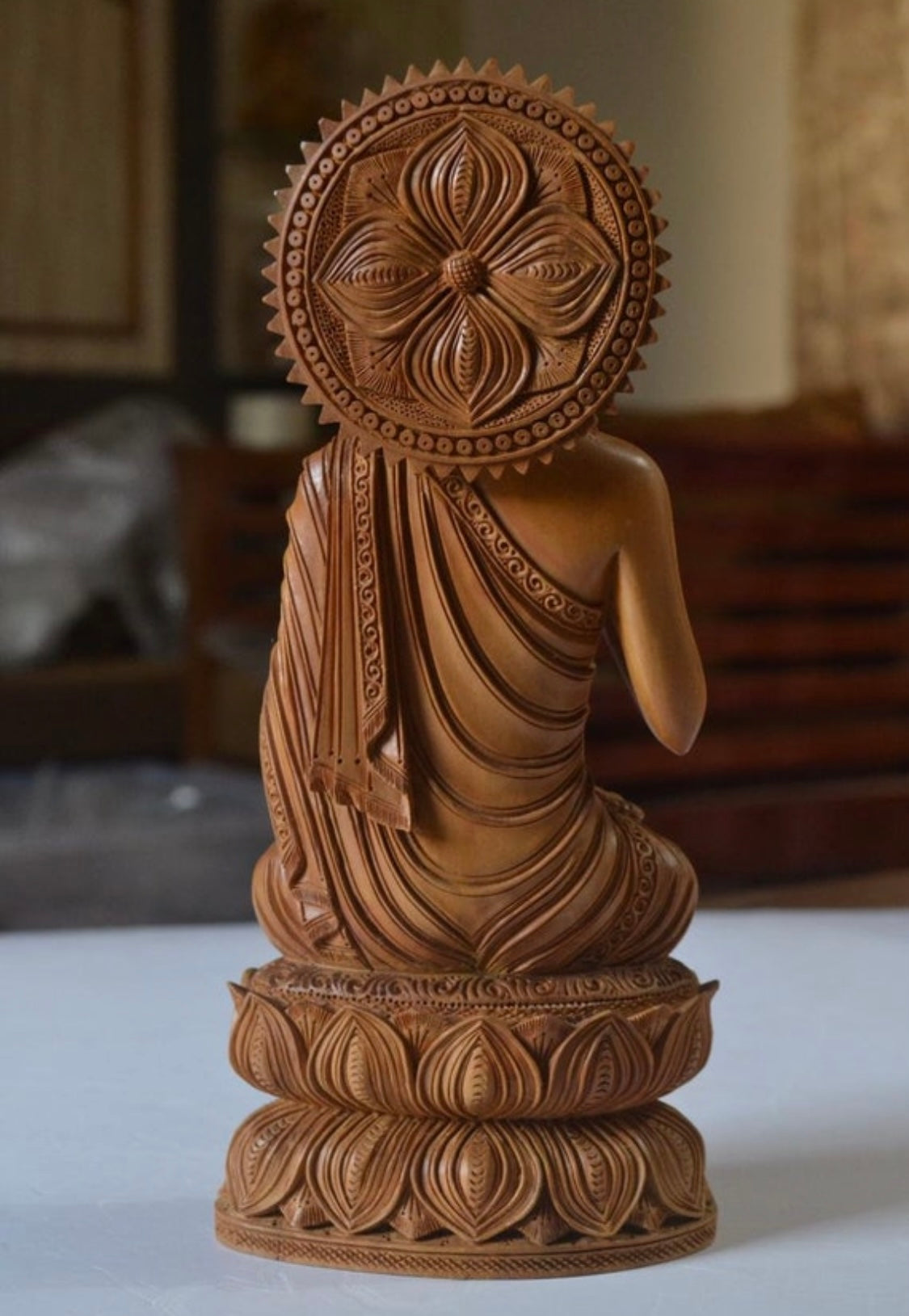 Fine Quality Sandalwood Fine Carved Buddha Sitting Statue - Malji Arts