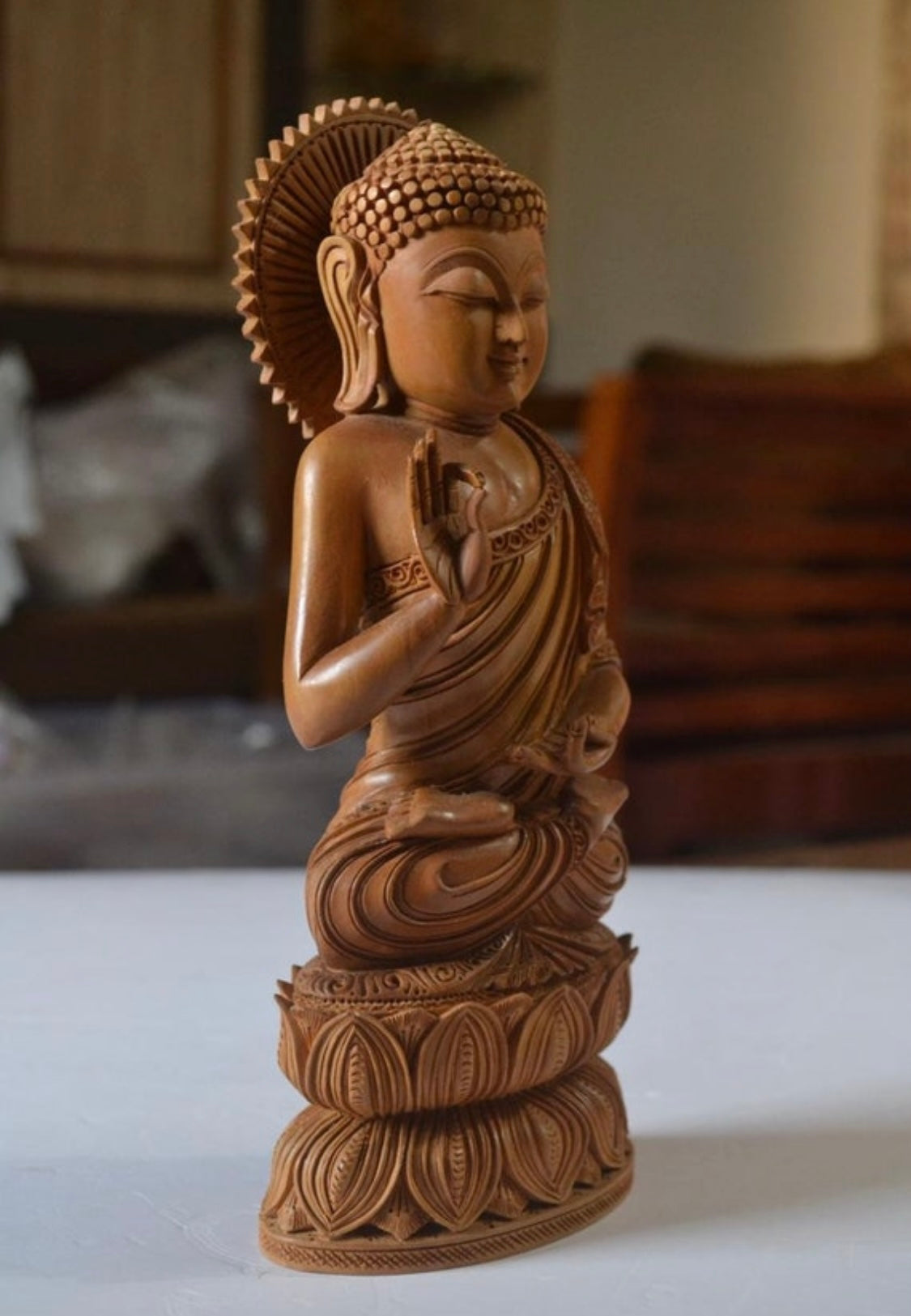 Fine Quality Sandalwood Fine Carved Buddha Sitting Statue - Malji Arts