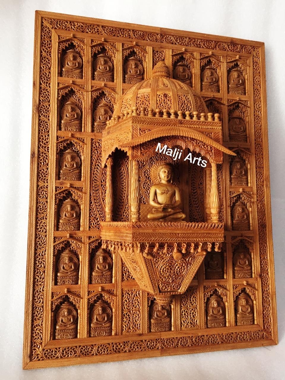 Sandalwood Carved Wall Hanging Jharokha of 24th Tirthankara of Jainism - Malji Arts