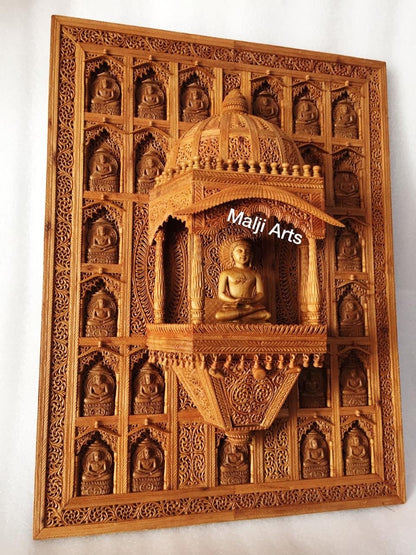 Sandalwood Carved Wall Hanging Jharokha of 24th Tirthankara of Jainism - Malji Arts