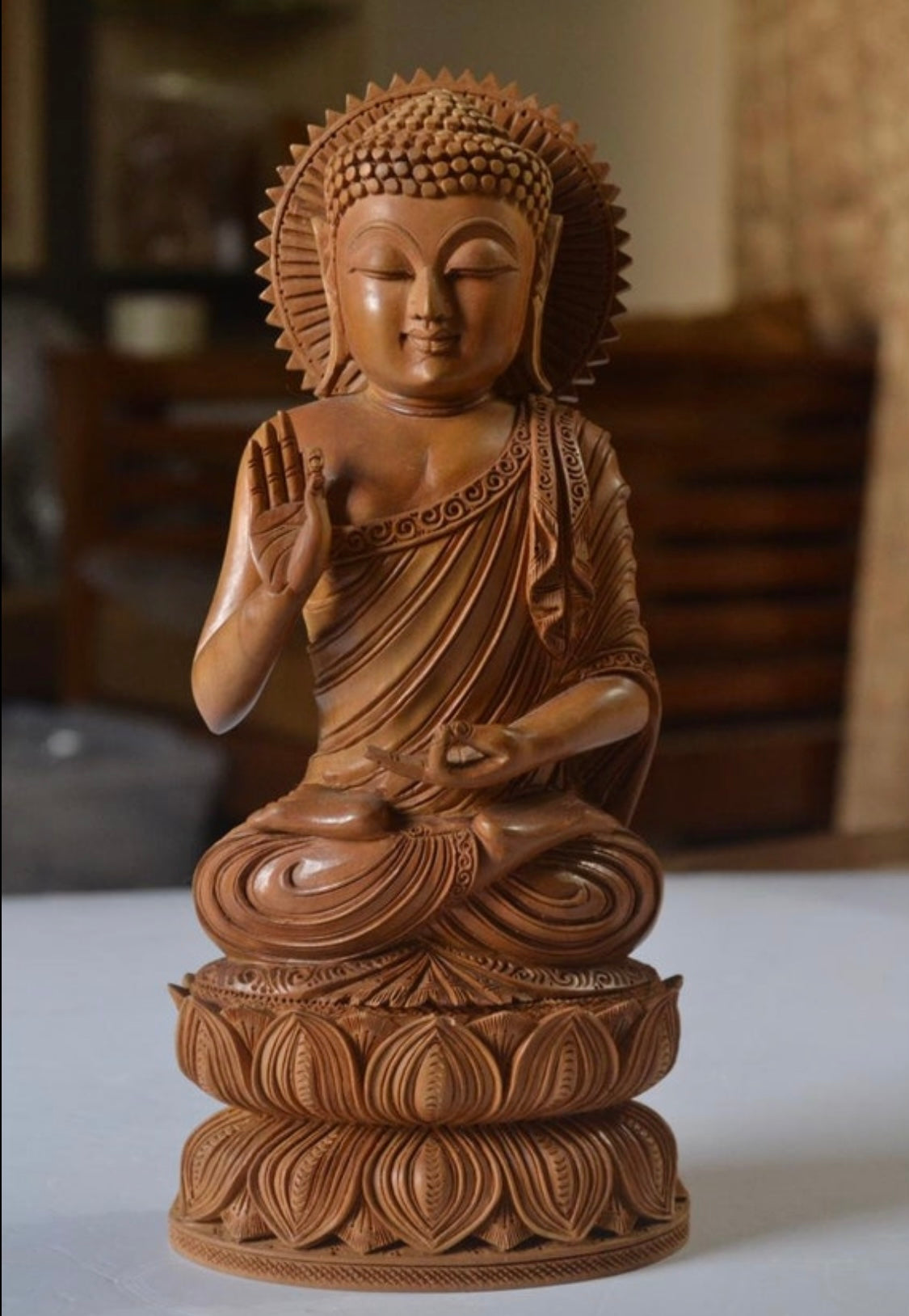 Fine Quality Sandalwood Fine Carved Buddha Sitting Statue - Malji Arts