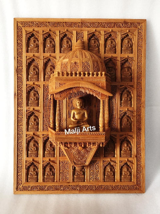 Sandalwood Carved Wall Hanging Jharokha of 24th Tirthankara of Jainism - Malji Arts