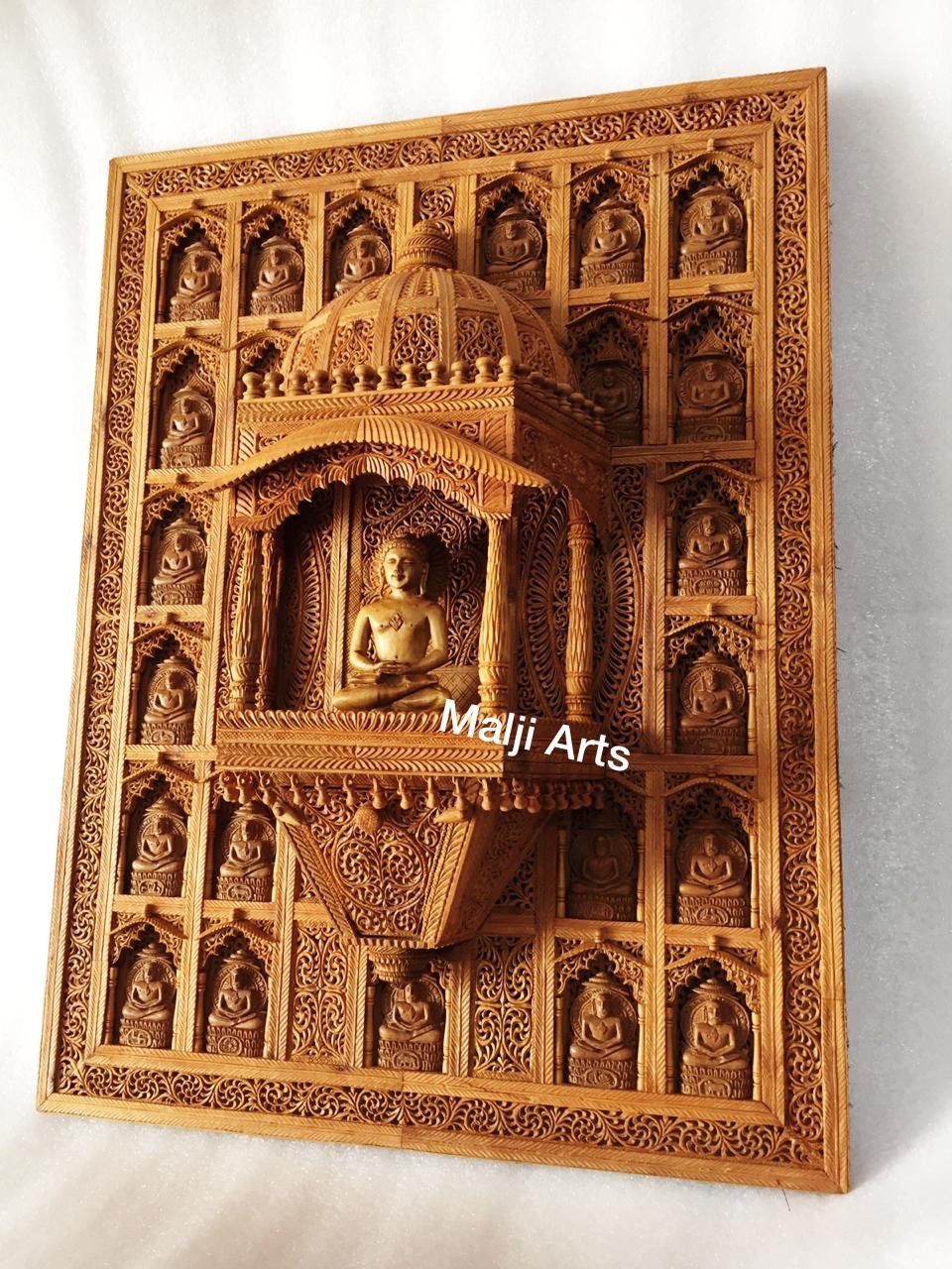 Sandalwood Carved Wall Hanging Jharokha of 24th Tirthankara of Jainism - Malji Arts