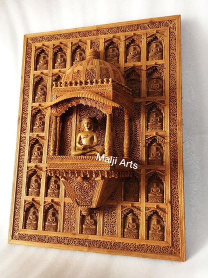 Sandalwood Carved Wall Hanging Jharokha of 24th Tirthankara of Jainism - Malji Arts