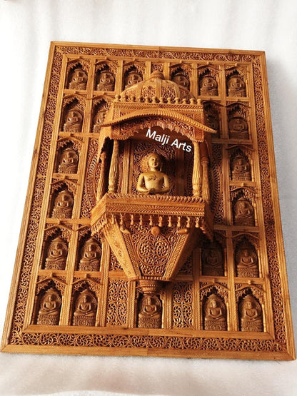 Sandalwood Carved Wall Hanging Jharokha of 24th Tirthankara of Jainism - Malji Arts