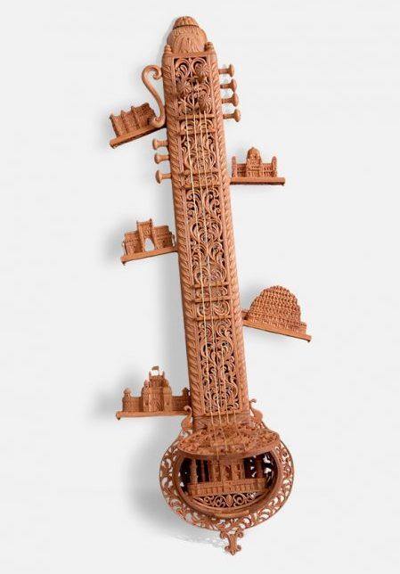 Sandalwood Fine Hand Carved Veena Carving 1 ft - Malji Arts